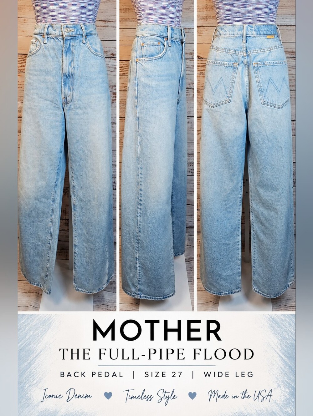 MOTHER The Full-Pipe Flood High Rise Wide Leg Jeans 27 Back Pedal